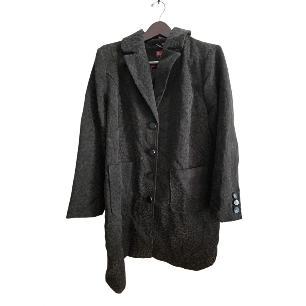 Merona Women Coat Size 2 Black Leopard Animal Print Jacquard Long Jacket Trench